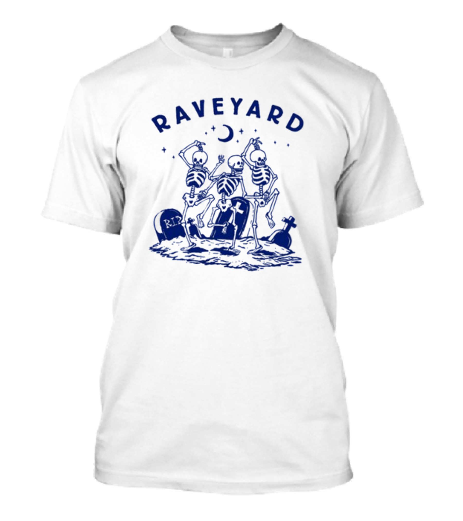 Raveyard Skeleton Dance Under Moon With Tombstones T-Shirt