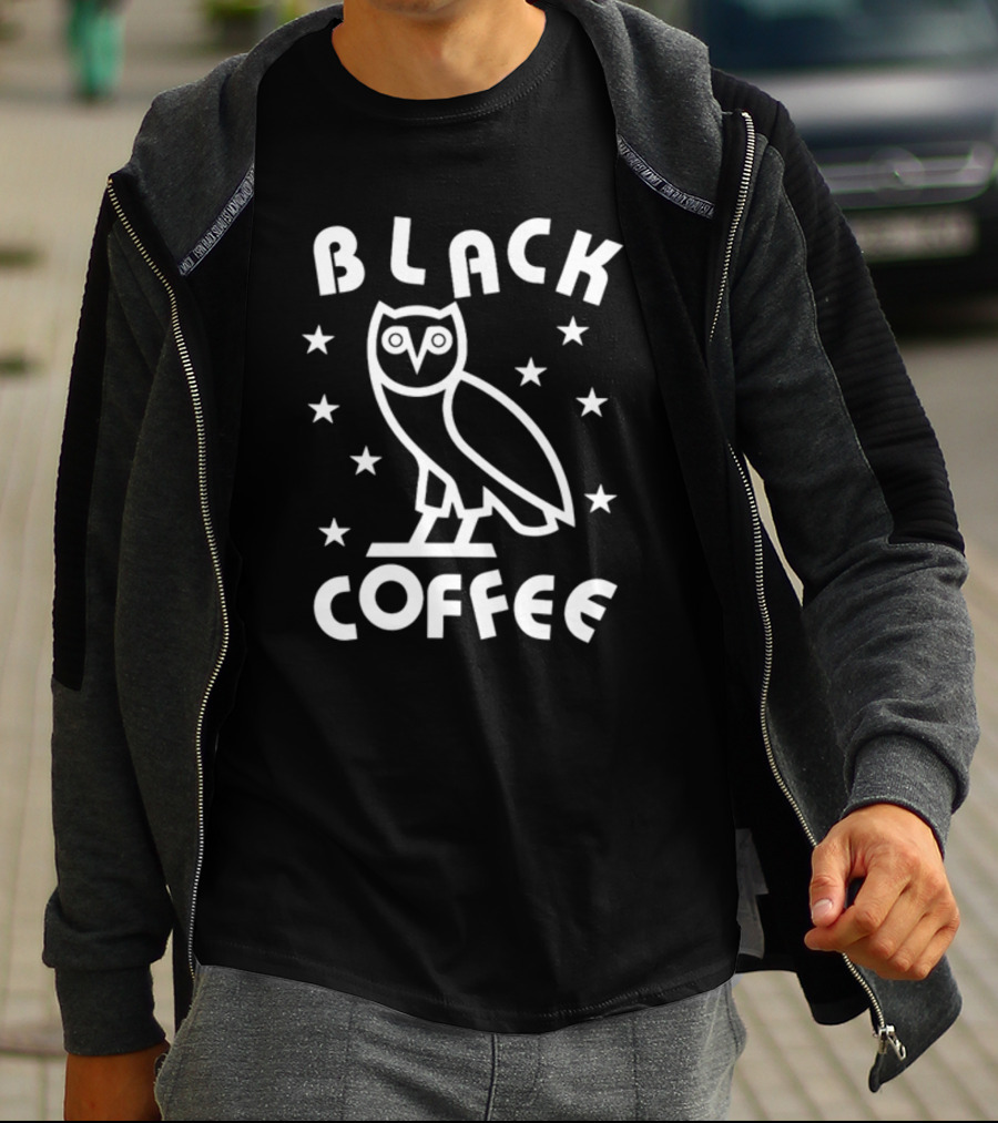 Black Coffee Owl Stars T-Shirt