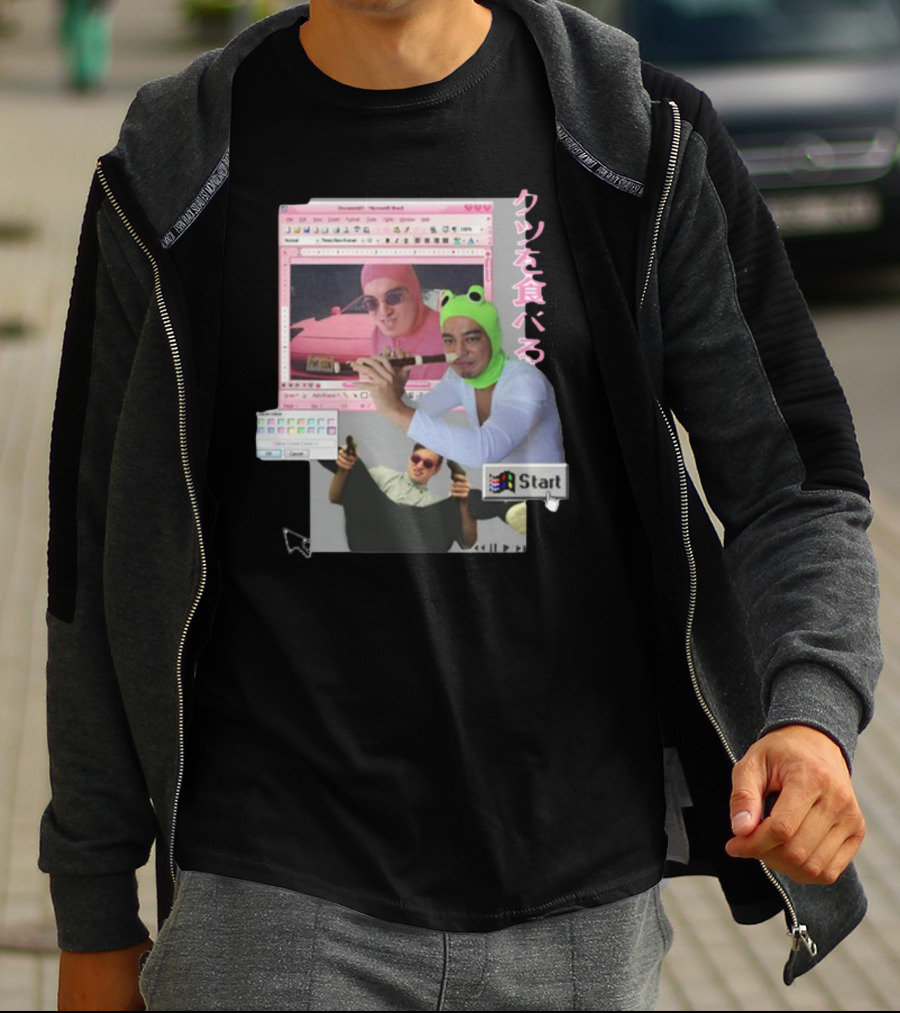 Hikkichuu Franku Vaporwave Pink Guy Windows Aesthetic Kanji Text T-Shirt