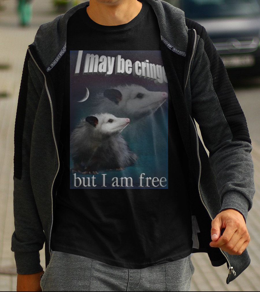 I May Be Cringe But I Am Free Possum Under Moonlight Shadow Dual Image T-Shirt