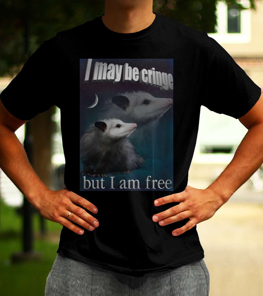 I May Be Cringe But I Am Free Possum Under Moonlight Shadow Dual Image T-Shirt