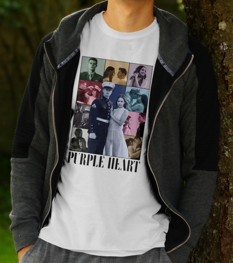 Purple Hearts Romantic Military Love Story Collage T-Shirt