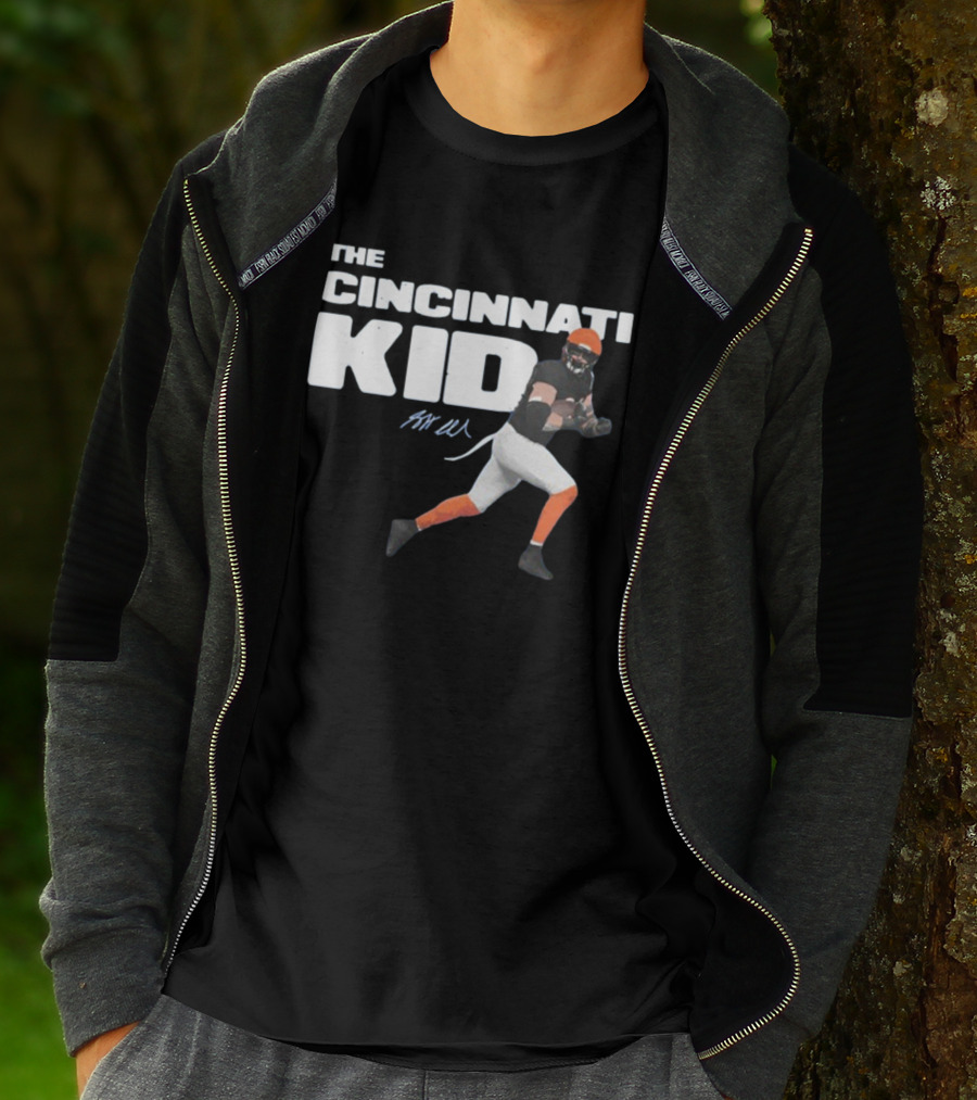 The Cincinnati Kid Football Player Graphic With Signature In Orange And Black T-Shirt
