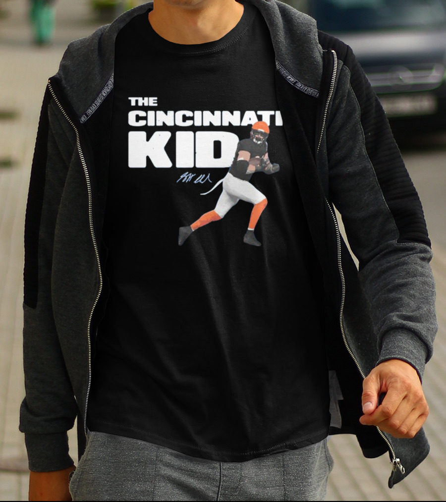The Cincinnati Kid Football Player Graphic With Signature In Orange And Black T-Shirt