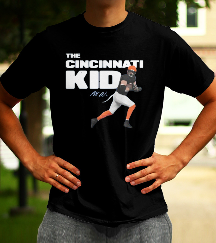 The Cincinnati Kid Football Player Graphic With Signature In Orange And Black T-Shirt