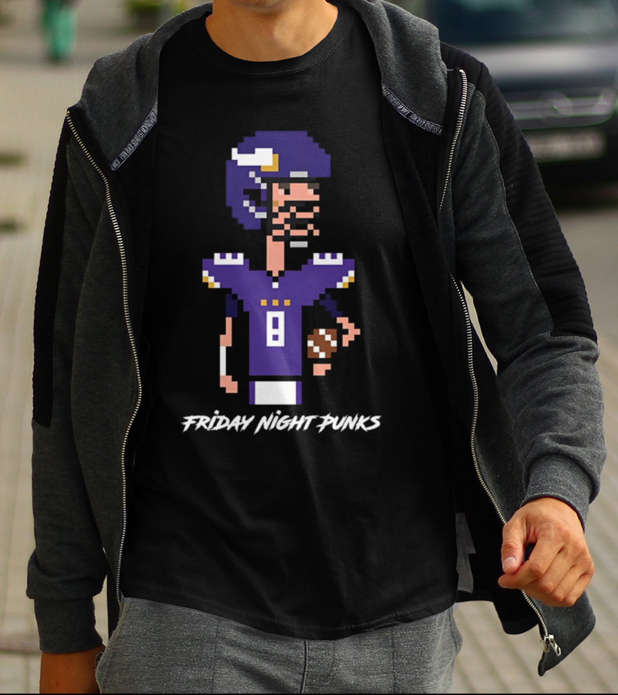 Friday Night Punks Purple Pixelated Football Quarterback Holding Ball T-Shirt