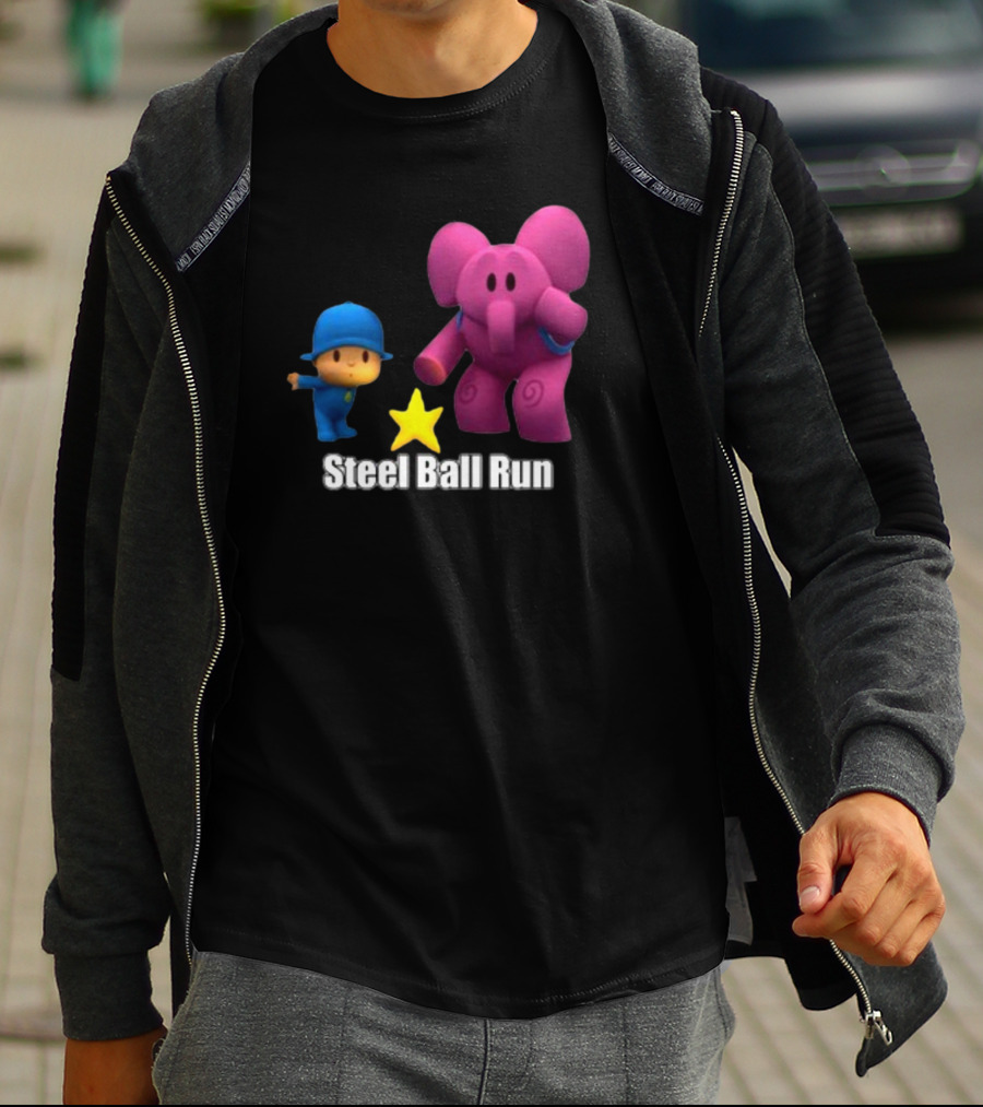 Pocoyo And Pink Elephant Star Steel Ball Run T-Shirt