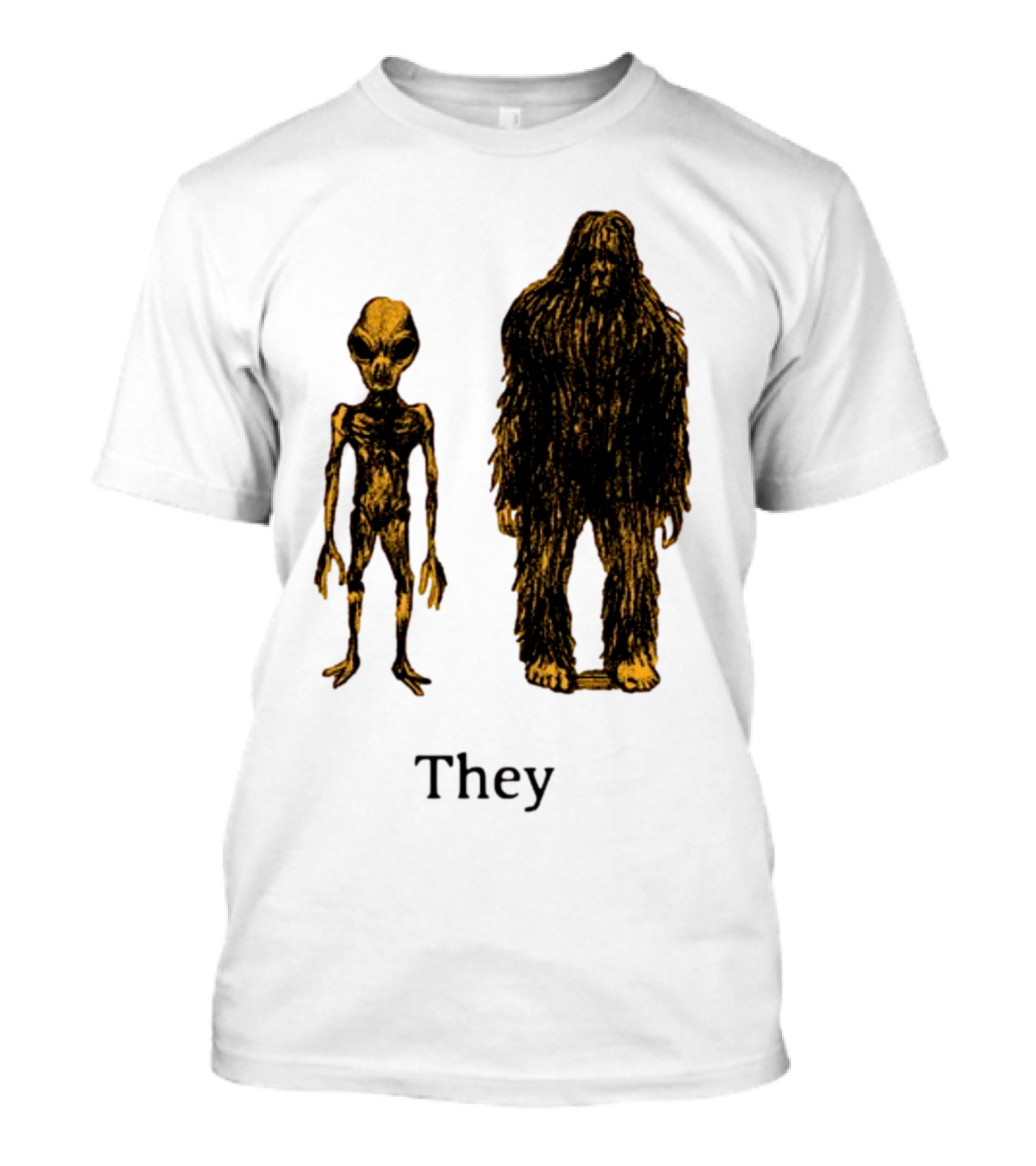 TMBGShop Cryptids They Alien Bigfoot On Sage Green T-Shirt