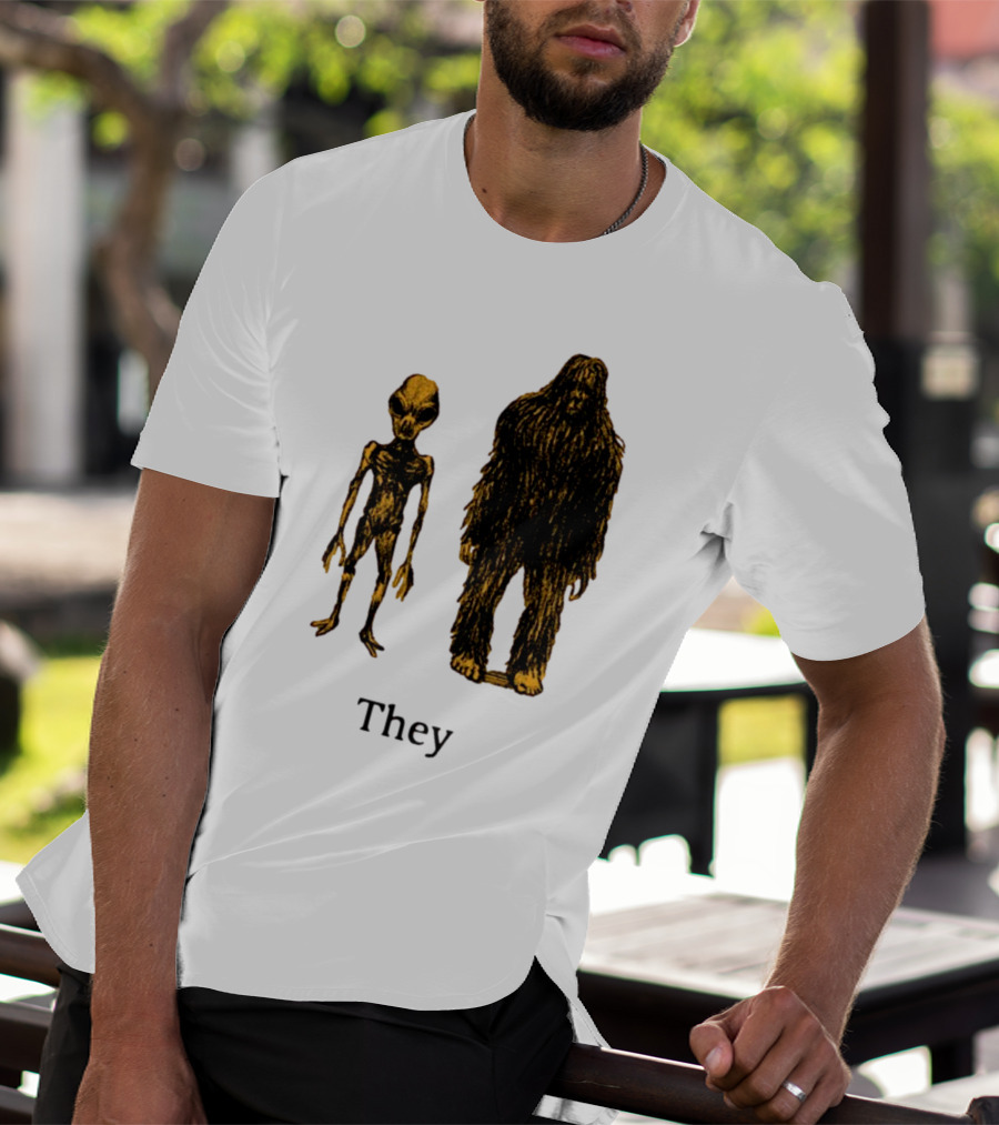 TMBGShop Cryptids They Alien Bigfoot On Sage Green T-Shirt