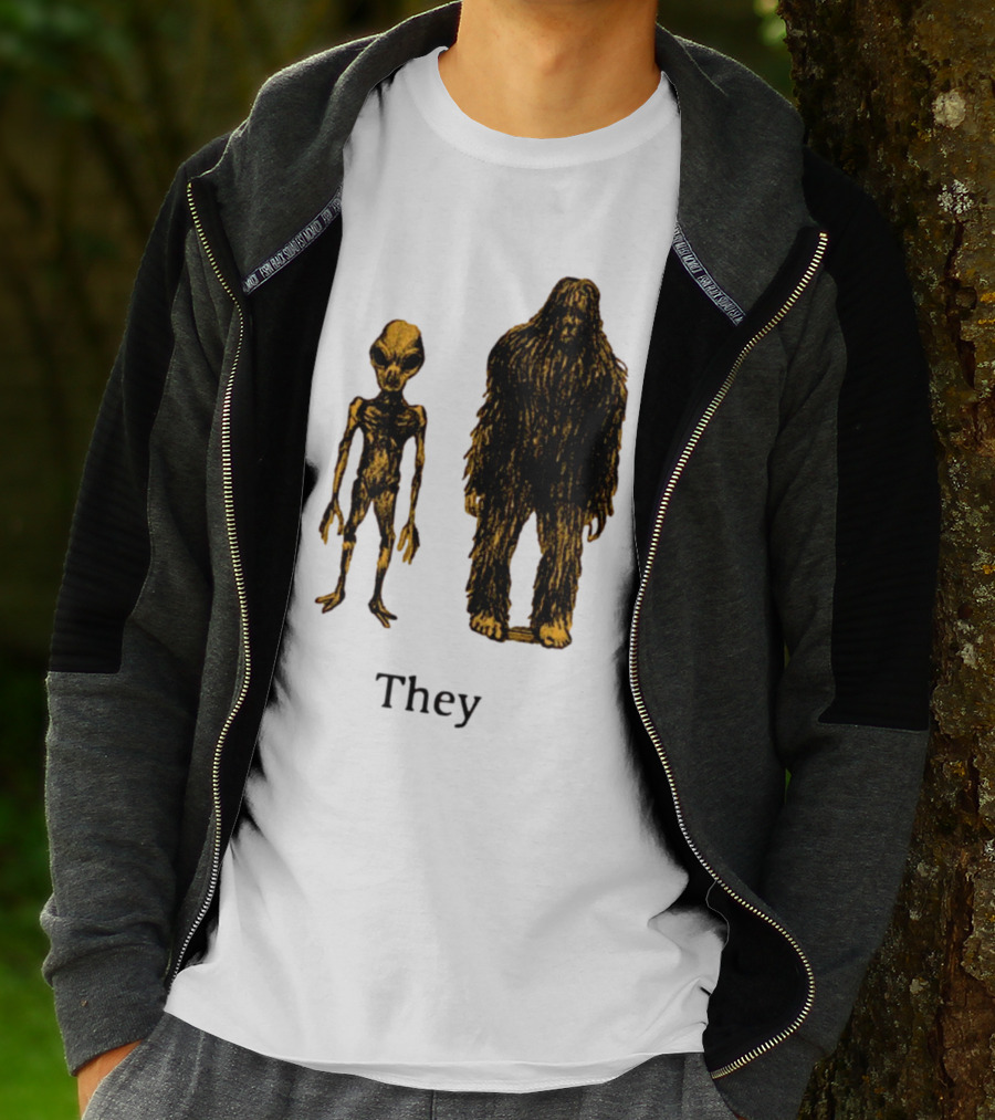 TMBGShop Cryptids They Alien Bigfoot On Sage Green T-Shirt