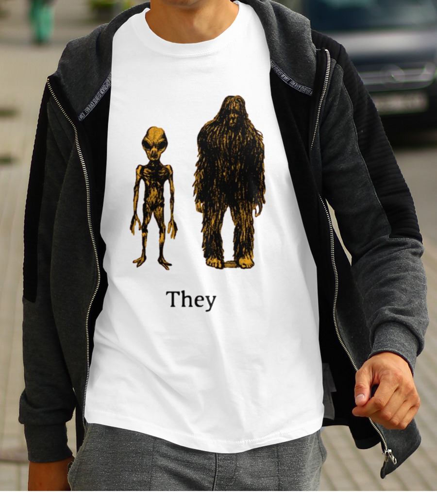 TMBGShop Cryptids They Alien Bigfoot On Sage Green T-Shirt