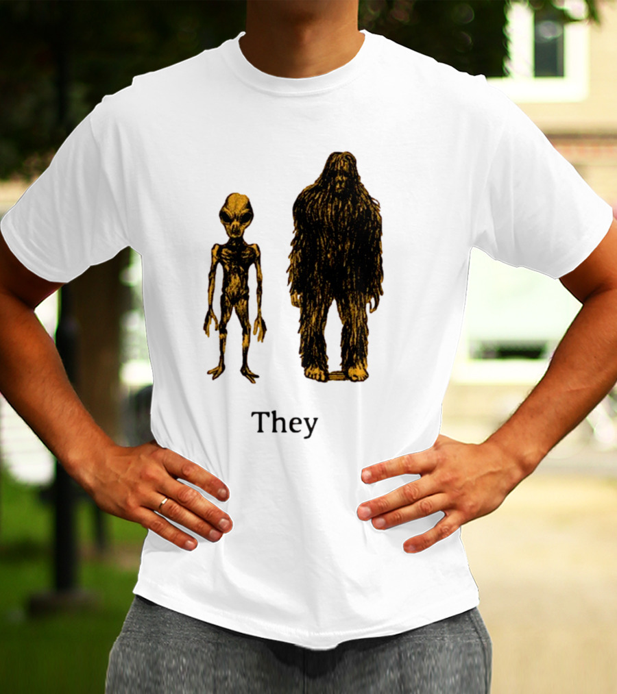 TMBGShop Cryptids They Alien Bigfoot On Sage Green T-Shirt