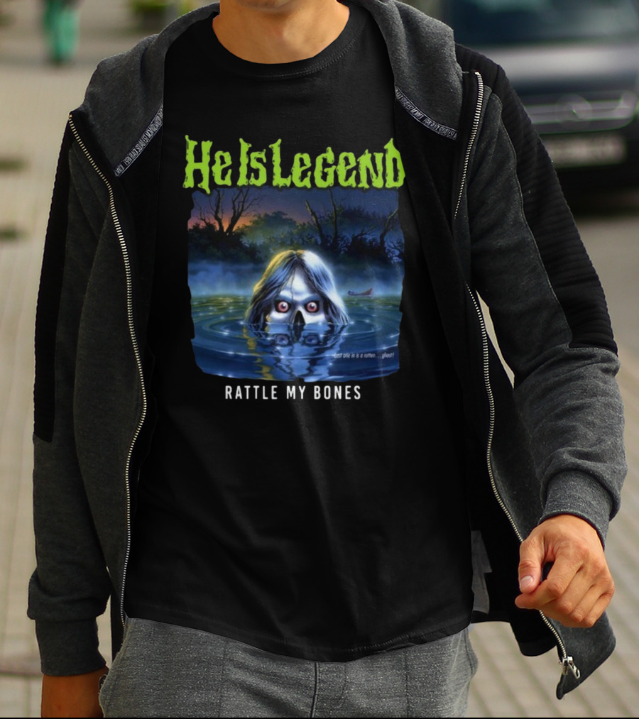He Is Legend Rattle My Bones Eerie Forest Lake Ghostly Face T-Shirt