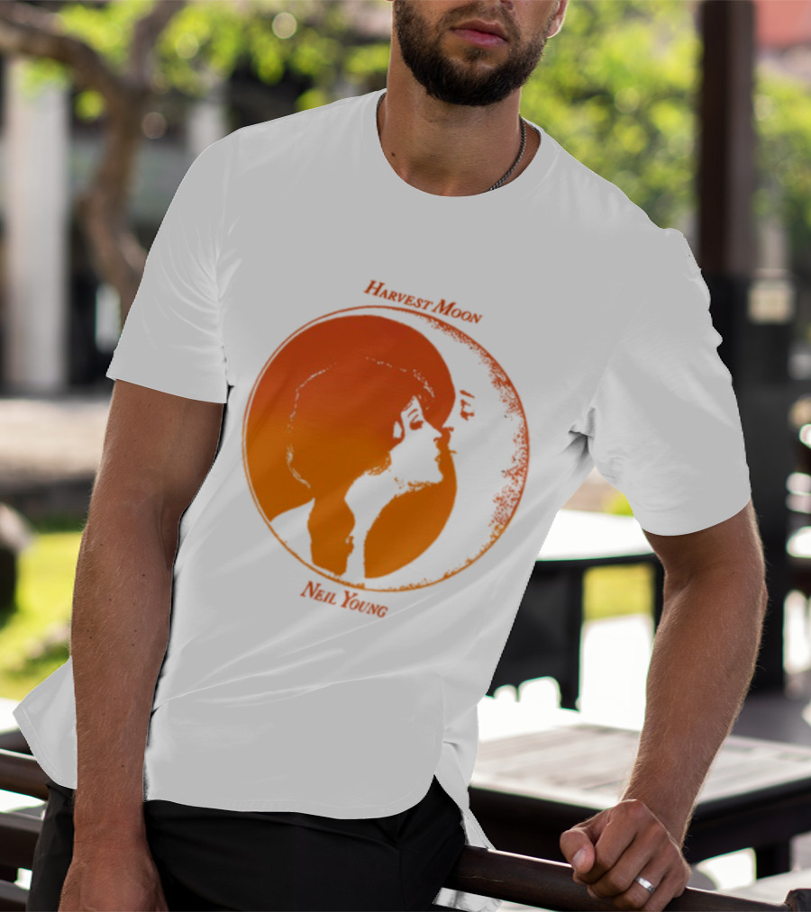 Harvest Moon Neil Young Orange Silhouette Circle T-Shirt