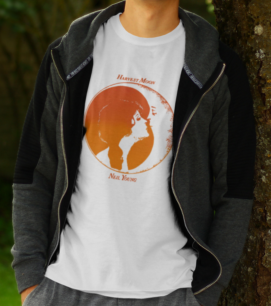 Harvest Moon Neil Young Orange Silhouette Circle T-Shirt