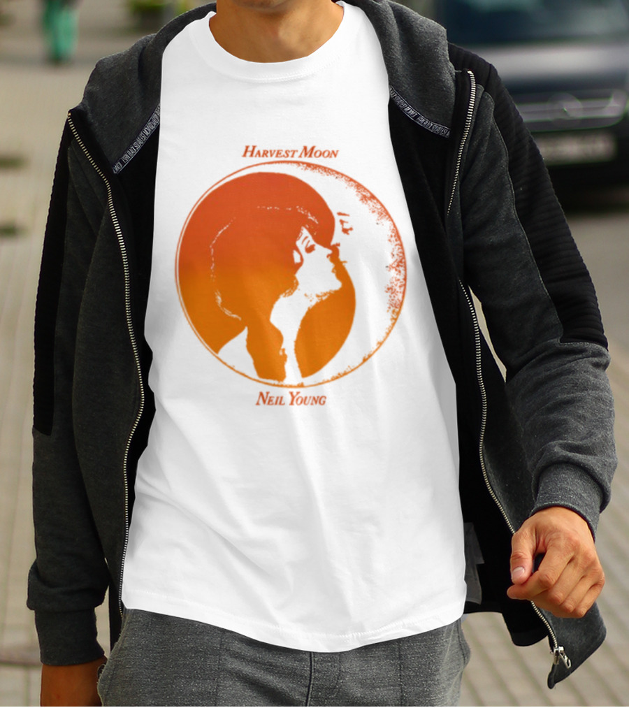 Harvest Moon Neil Young Orange Silhouette Circle T-Shirt