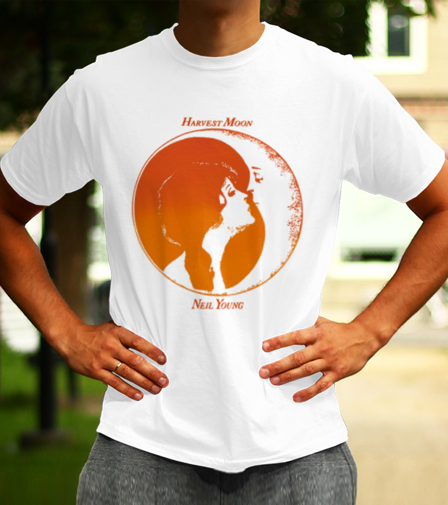 Harvest Moon Neil Young Orange Silhouette Circle T-Shirt