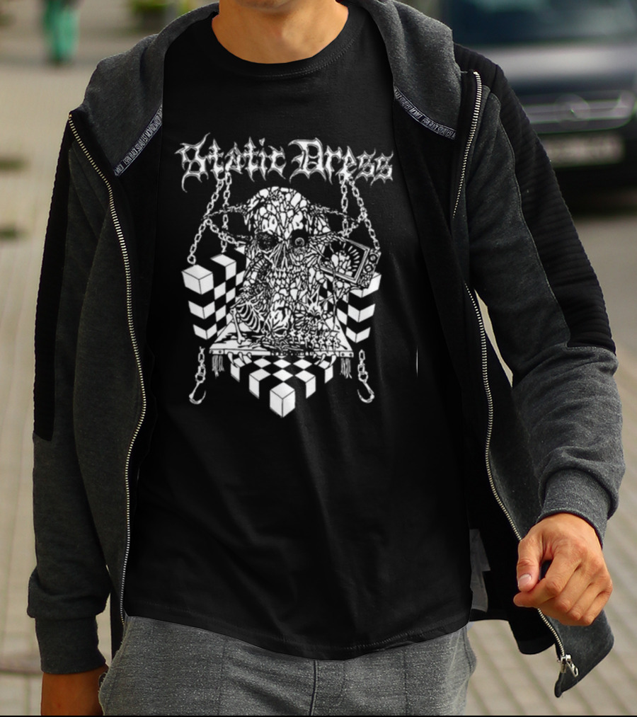 Kerrang X Static Dress Skull Chains Optical Illusion T-Shirt