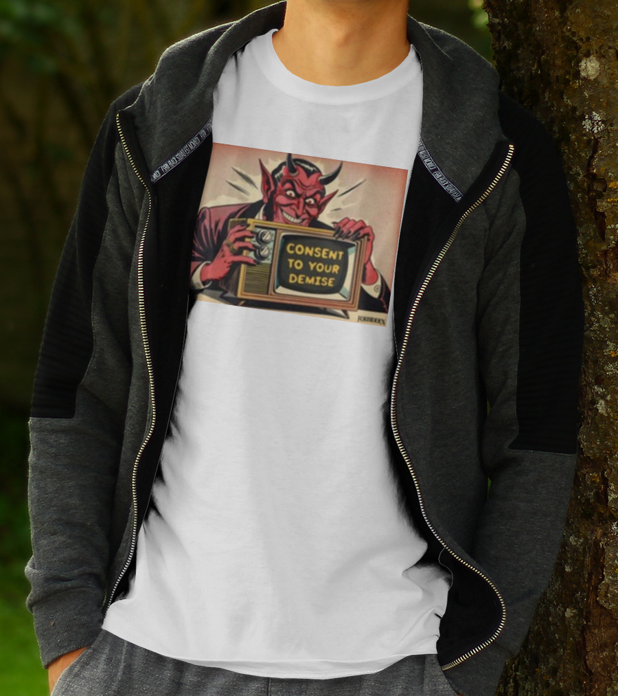 Forbiddenclothes Consent To Your Demise Devil Holding Vintage Television T-Shirt