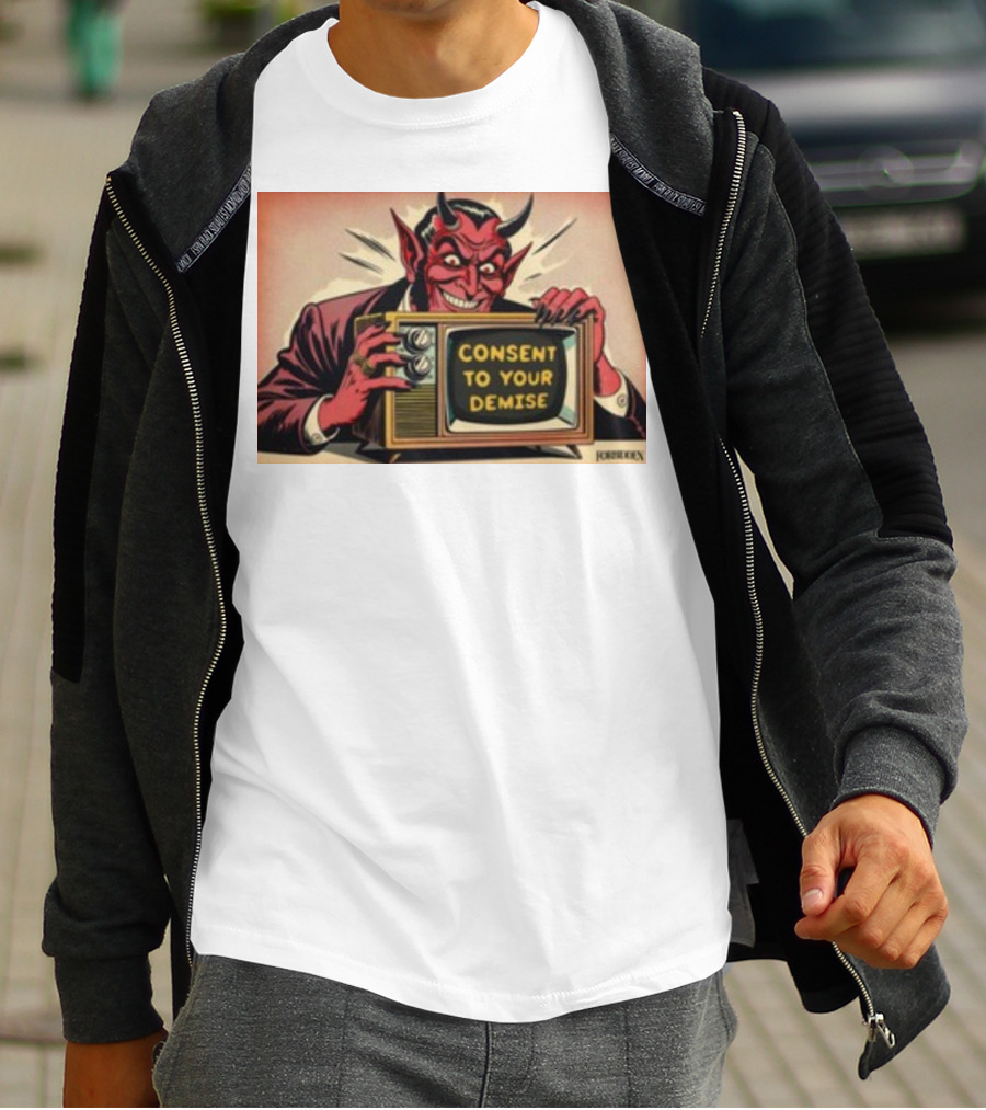 Forbiddenclothes Consent To Your Demise Devil Holding Vintage Television T-Shirt