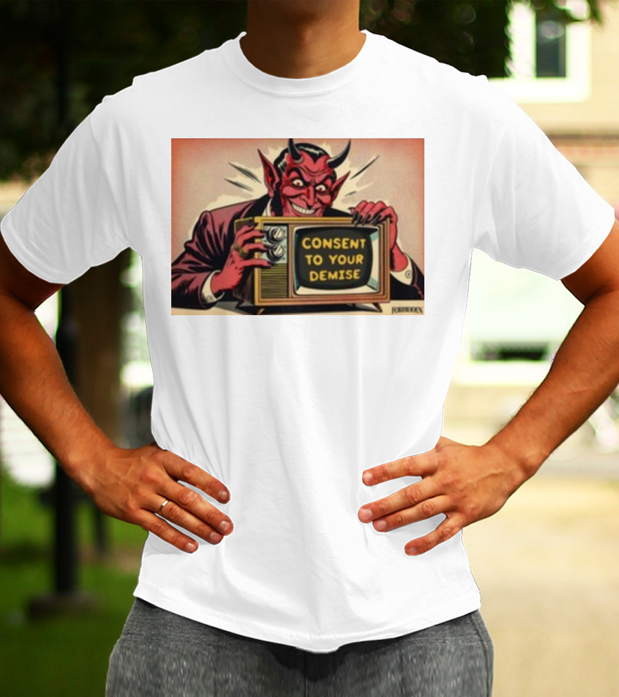 Forbiddenclothes Consent To Your Demise Devil Holding Vintage Television T-Shirt