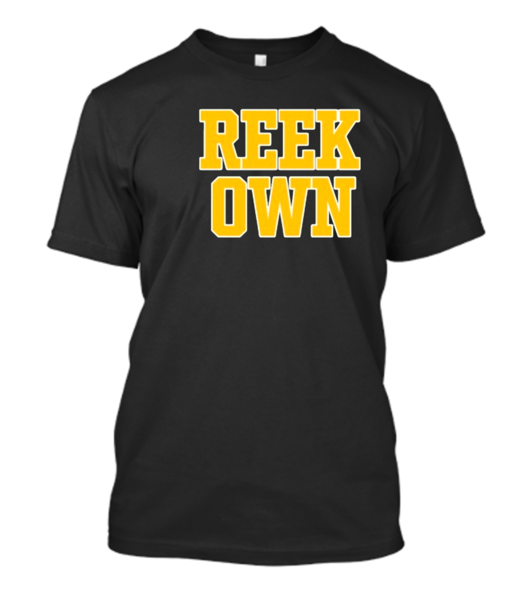 REEK OWN Bold Yellow Block Letters On Black Square T-Shirt