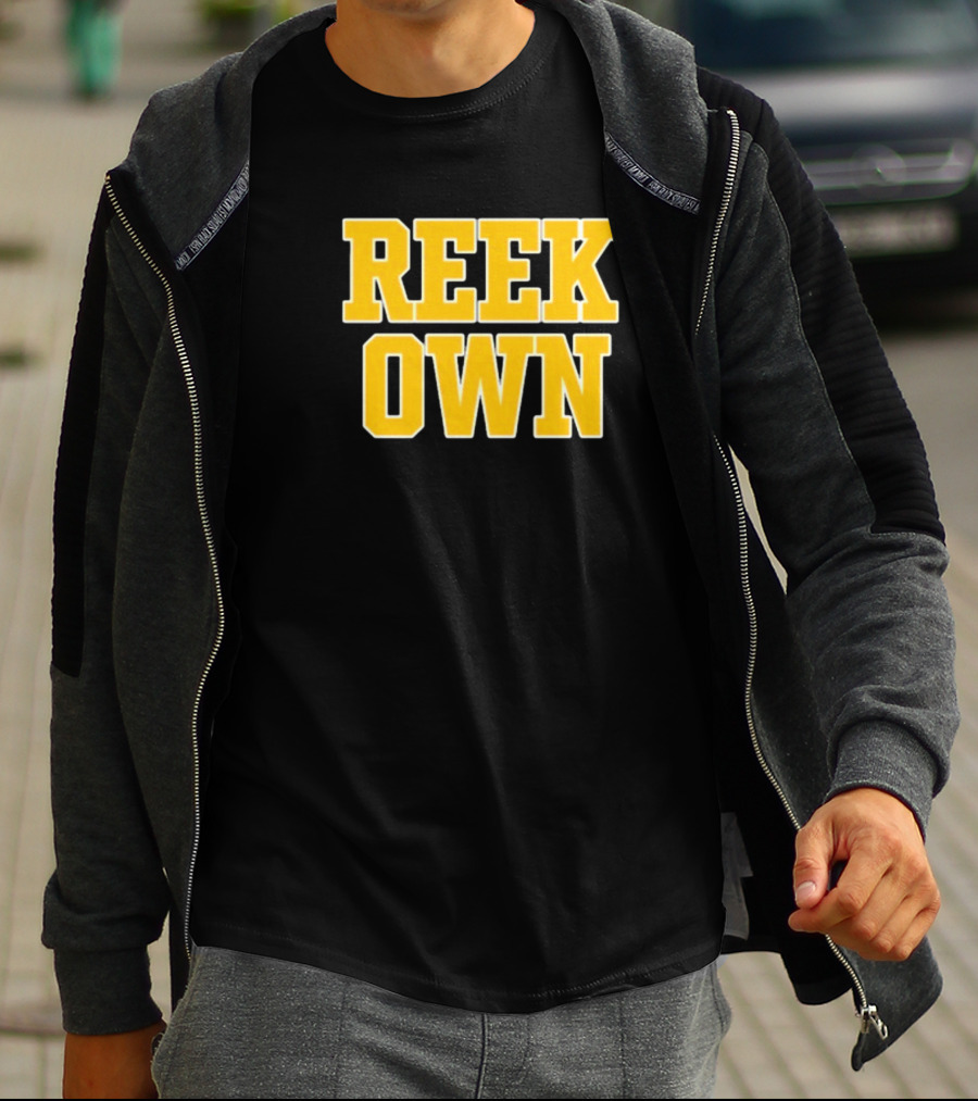 REEK OWN Bold Yellow Block Letters On Black Square T-Shirt