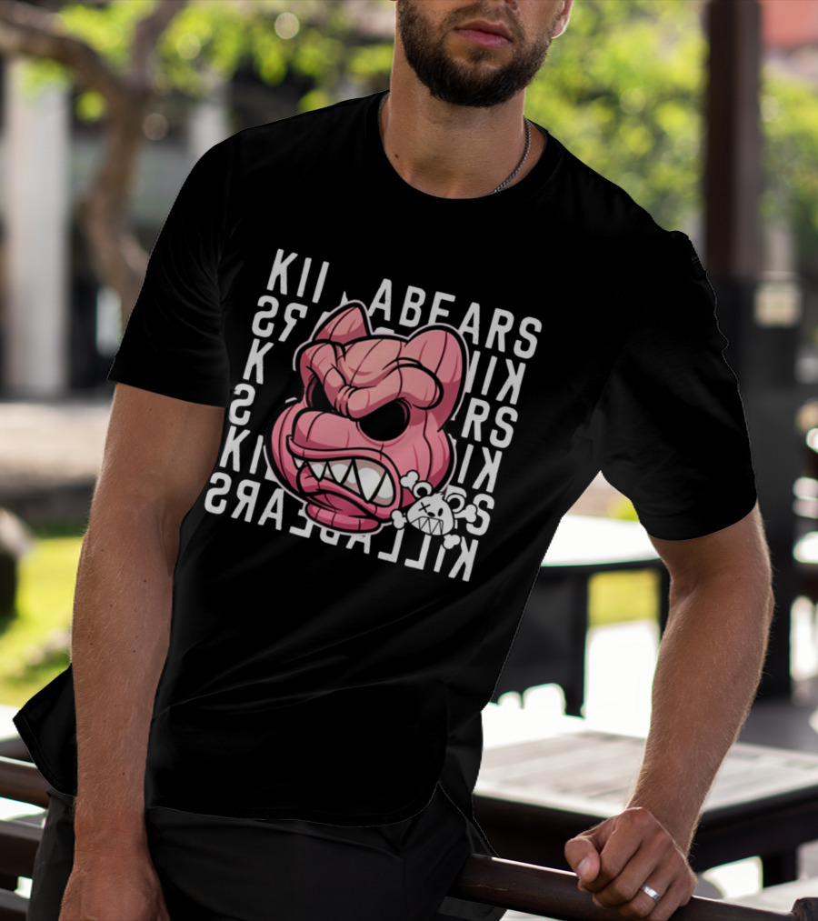 Killabears Angry Pink Bear With Skull And Bones T-Shirt
