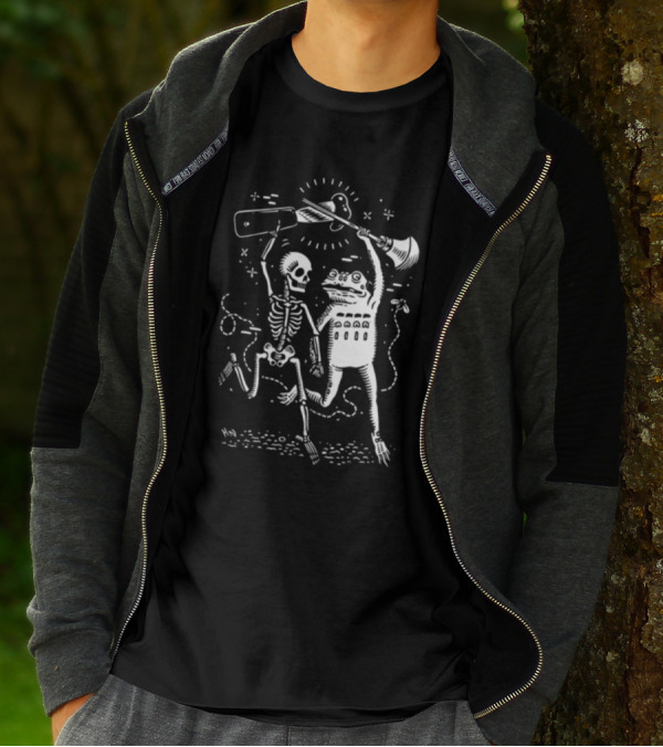 Flashfloodprint Kathleen Neeley Skeleton Frog Battle Friends T-Shirt