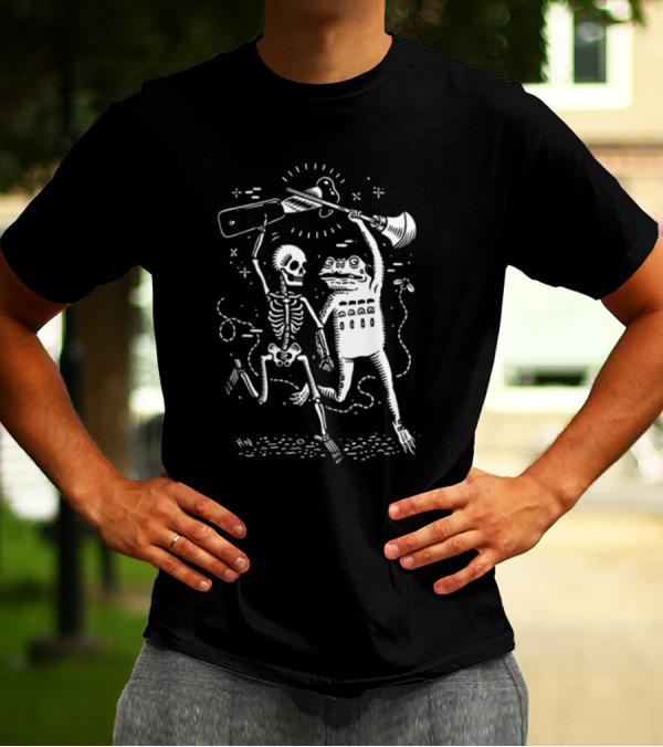 Flashfloodprint Kathleen Neeley Skeleton Frog Battle Friends T-Shirt