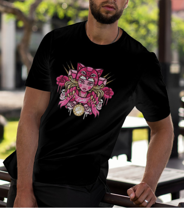 Florida Pink In The Rink Fight Panther Girl Roses Gold Hockey Puck T-Shirt