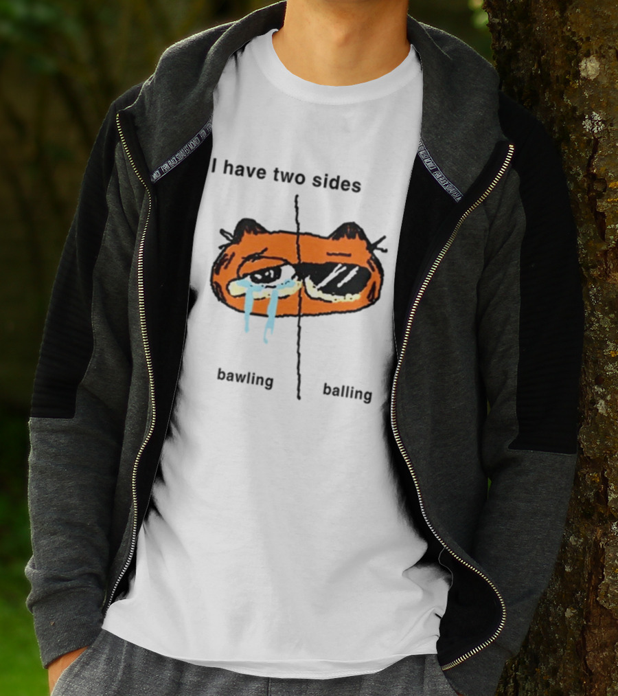 Goofyahhtees I Have Two Sides Bawling Balling Orange Cartoon Face Split Humor T-Shirt