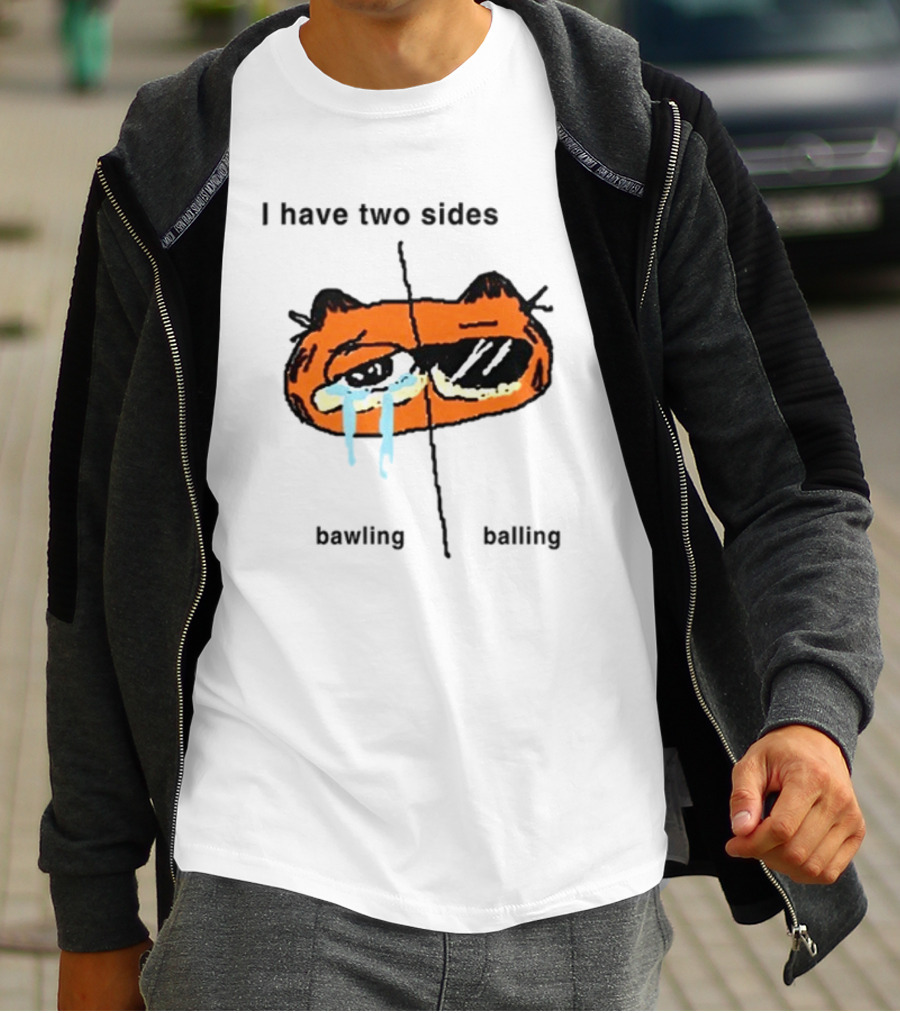 Goofyahhtees I Have Two Sides Bawling Balling Orange Cartoon Face Split Humor T-Shirt