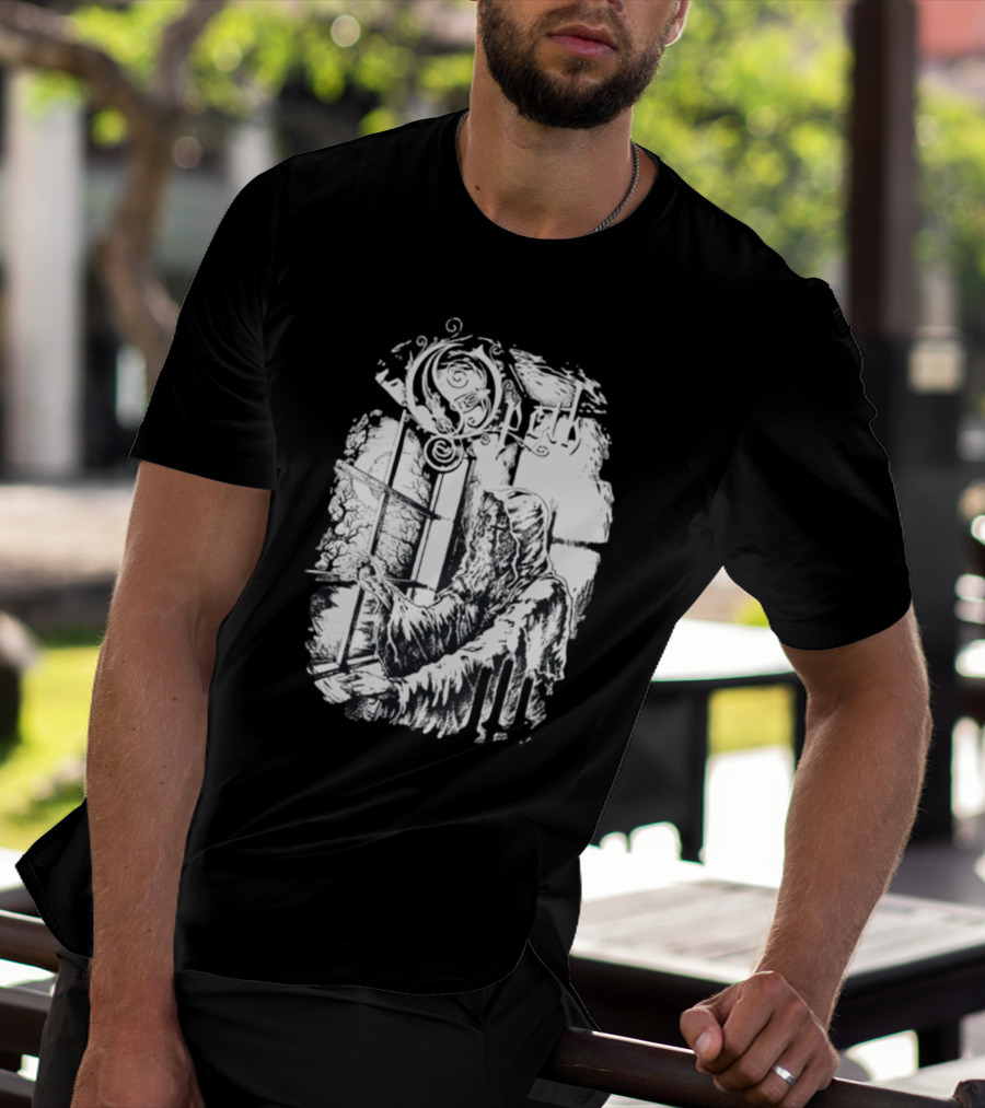 Opet Hooded Figure At Gothic Windowpane T-Shirt