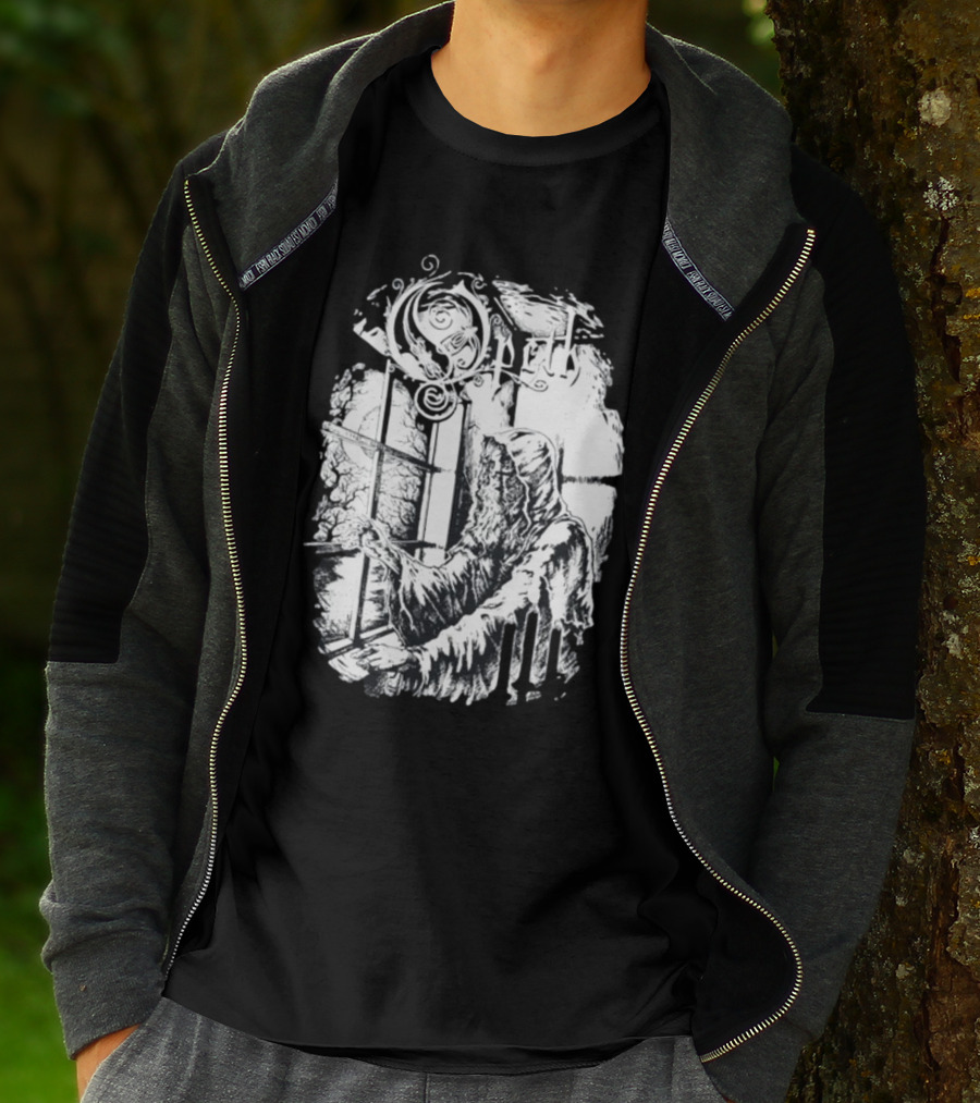Opet Hooded Figure At Gothic Windowpane T-Shirt