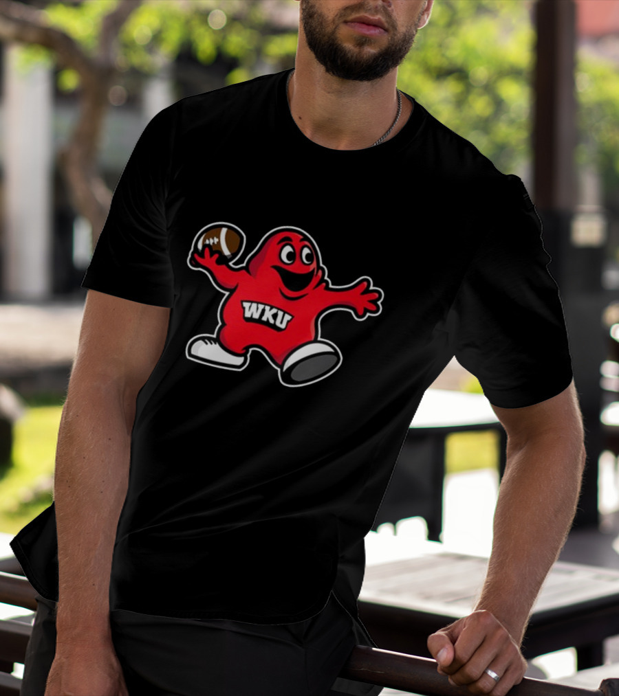 WKU Football Big Red Mascot Quarterback Holding Football T-Shirt