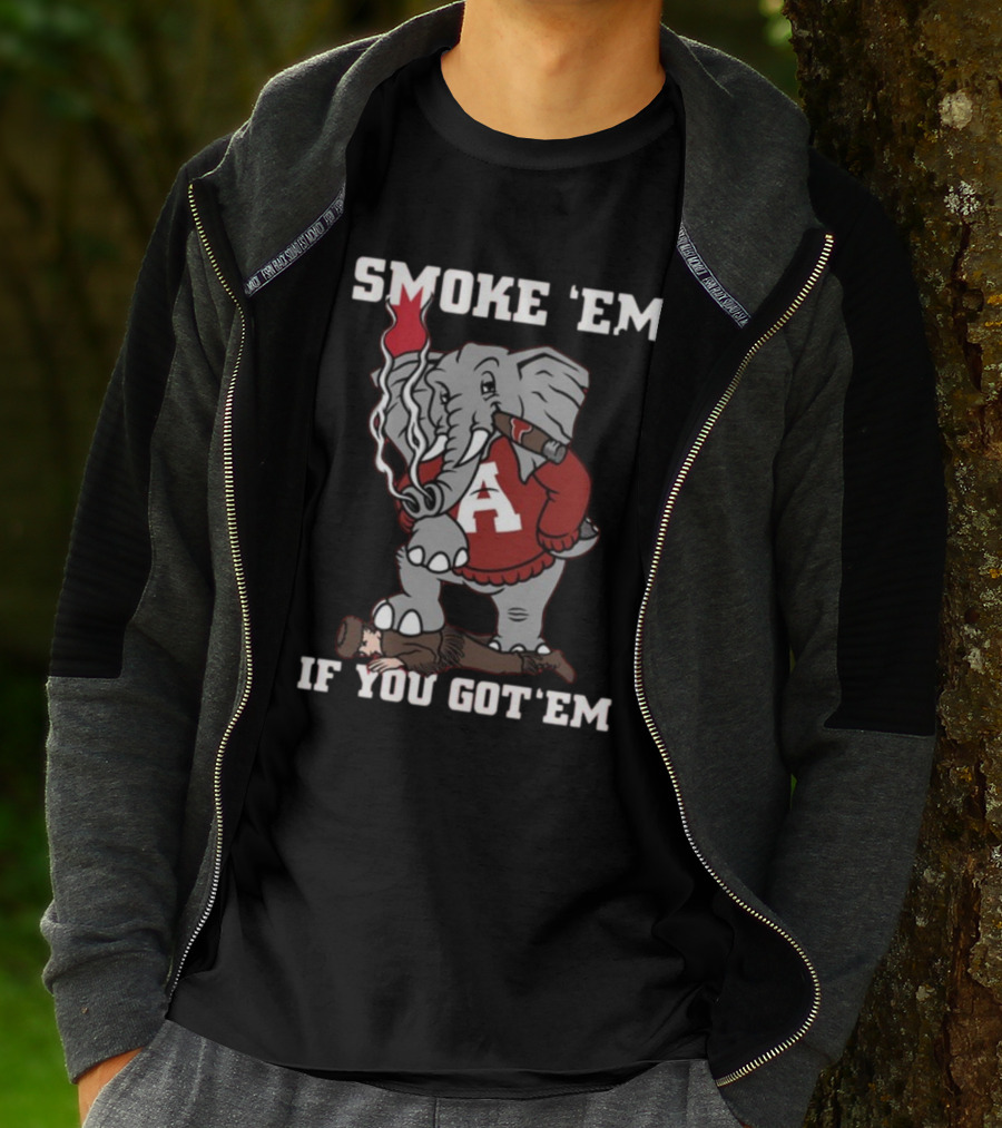 Smoke Em Alabama Elephant Graphic Red White Football T-Shirt