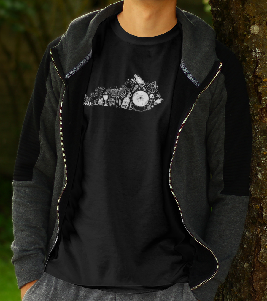 Kyforky Witchy Ky Paranormal Elements In Kentucky Outline T-Shirt