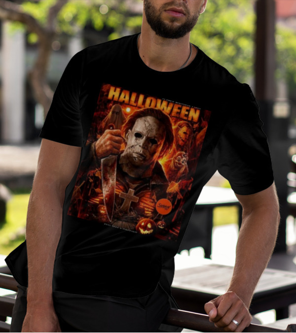 Rob Zombie's Halloween Evil Has A Destiny Michael Myers Mask Knife Horror Scene T-Shirt