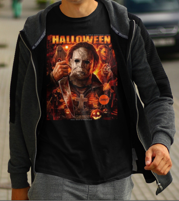 Rob Zombie's Halloween Evil Has A Destiny Michael Myers Mask Knife Horror Scene T-Shirt