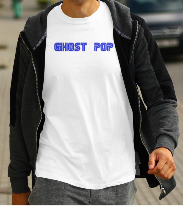 GHOST POP Retro Sci-Fi Neon Blue Text T-Shirt