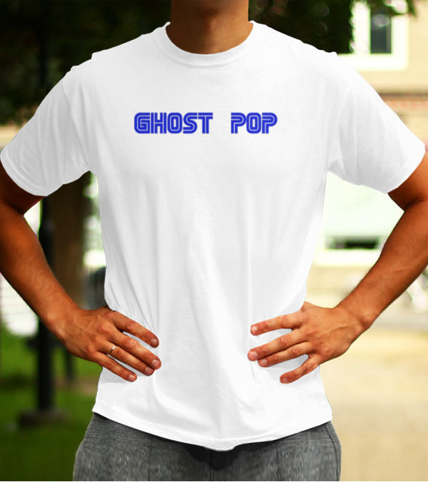 GHOST POP Retro Sci-Fi Neon Blue Text T-Shirt