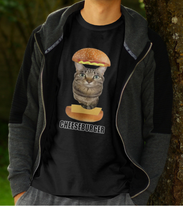Goofyahhtees Cat Cheeseburger Humor T-Shirt