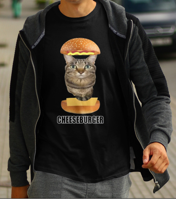 Goofyahhtees Cat Cheeseburger Humor T-Shirt