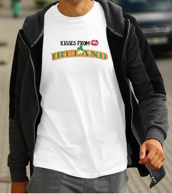 Kisses From Ireland Shamrock And Lip Print T-Shirt