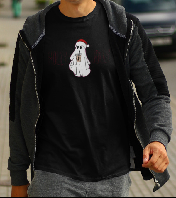 Holly Jolly Cute Ghost Santa T-Shirt