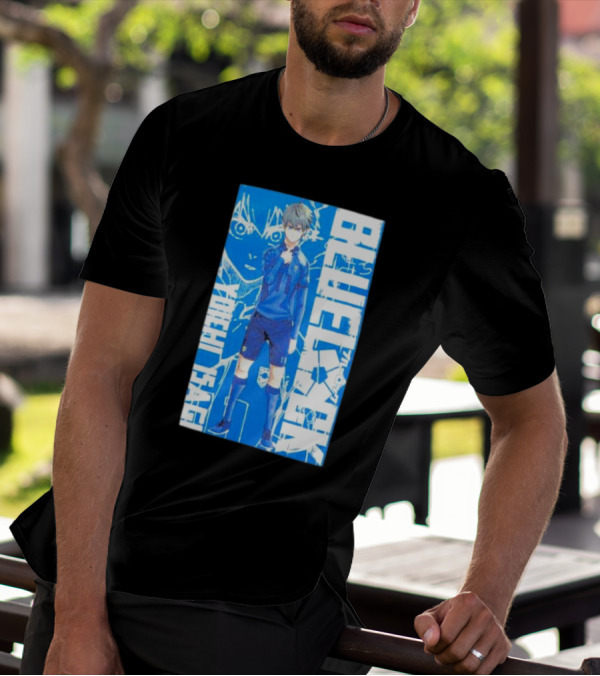 Blue Lock Isagi Yoichi Anime Soccer Character Bold Blue T-Shirt