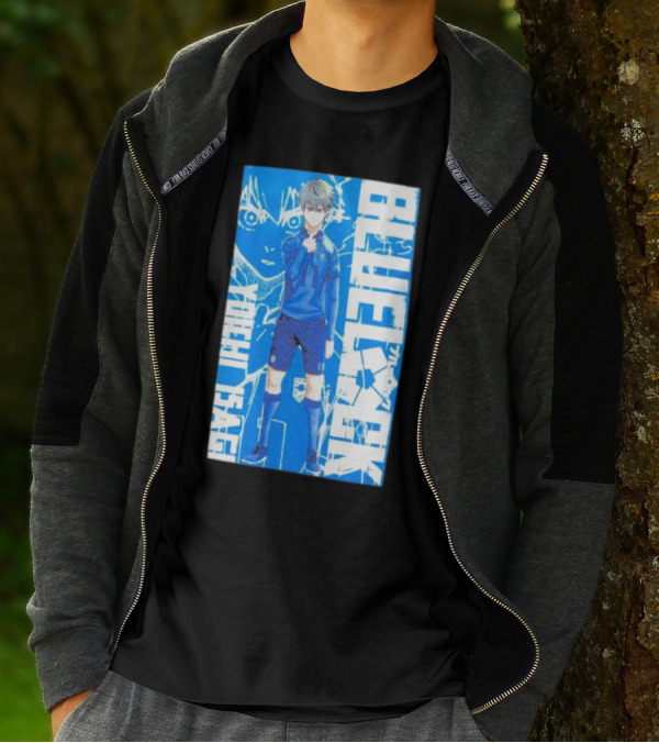 Blue Lock Isagi Yoichi Anime Soccer Character Bold Blue T-Shirt