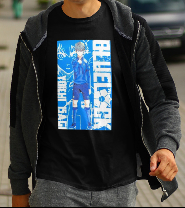 Blue Lock Isagi Yoichi Anime Soccer Character Bold Blue T-Shirt