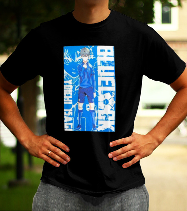 Blue Lock Isagi Yoichi Anime Soccer Character Bold Blue T-Shirt